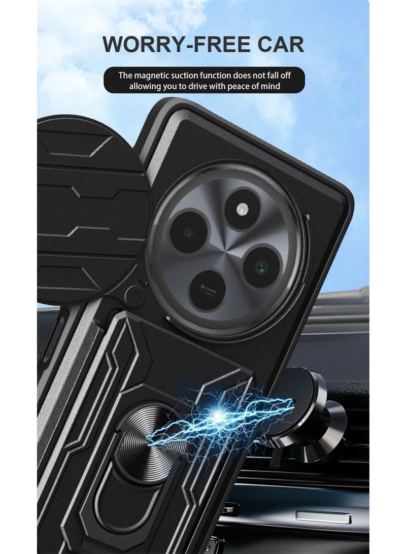 Genaric جراب شيلد لـ  Redmi 14C بحماية كاملة ضد الصدمات وغطاء كاميرا متحرك مع دبلة معدنية وحافظة بطاقات - Image 2